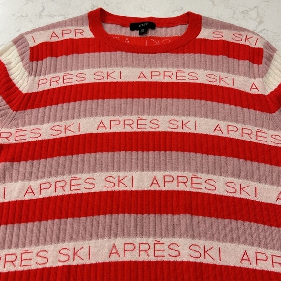 J. Crew Women’s Size XL Red Cream Pink Striped Margot Apres Ski Ribbed Sweater - Picture 4 of 12